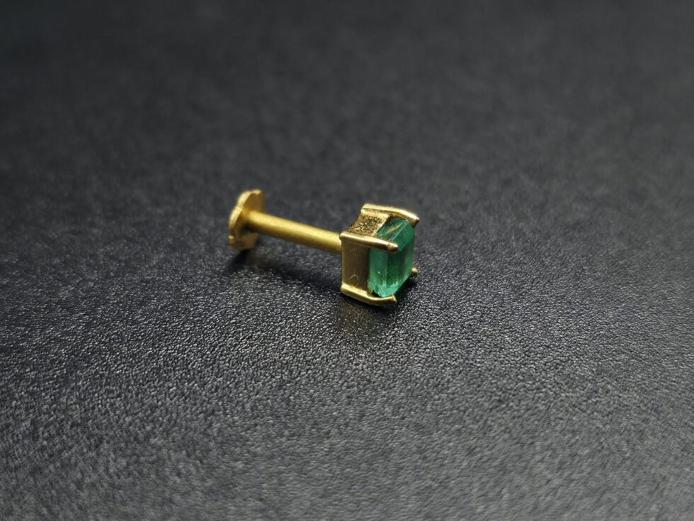 22K Gold nose pin, natural Zambian stone