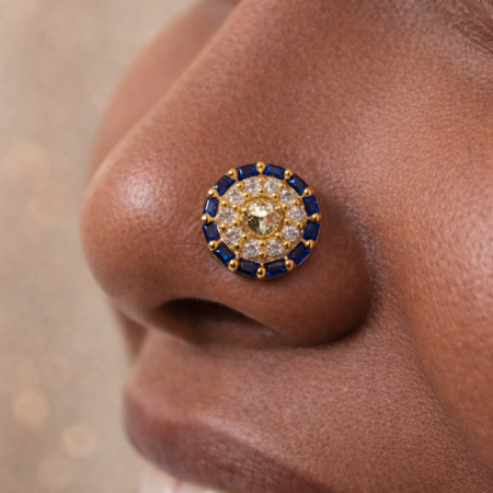 18K Solid Gold Halo Nose Stud | Royal Daily Wear