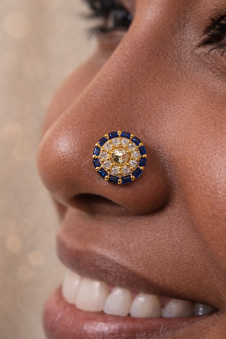 18K Solid Gold Halo Nose Stud | Royal Daily Wear