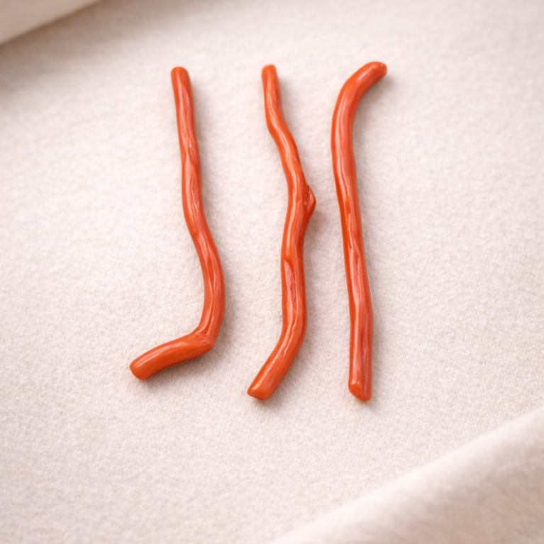 Natural Italian red coral polished long branches 3 pieces lot