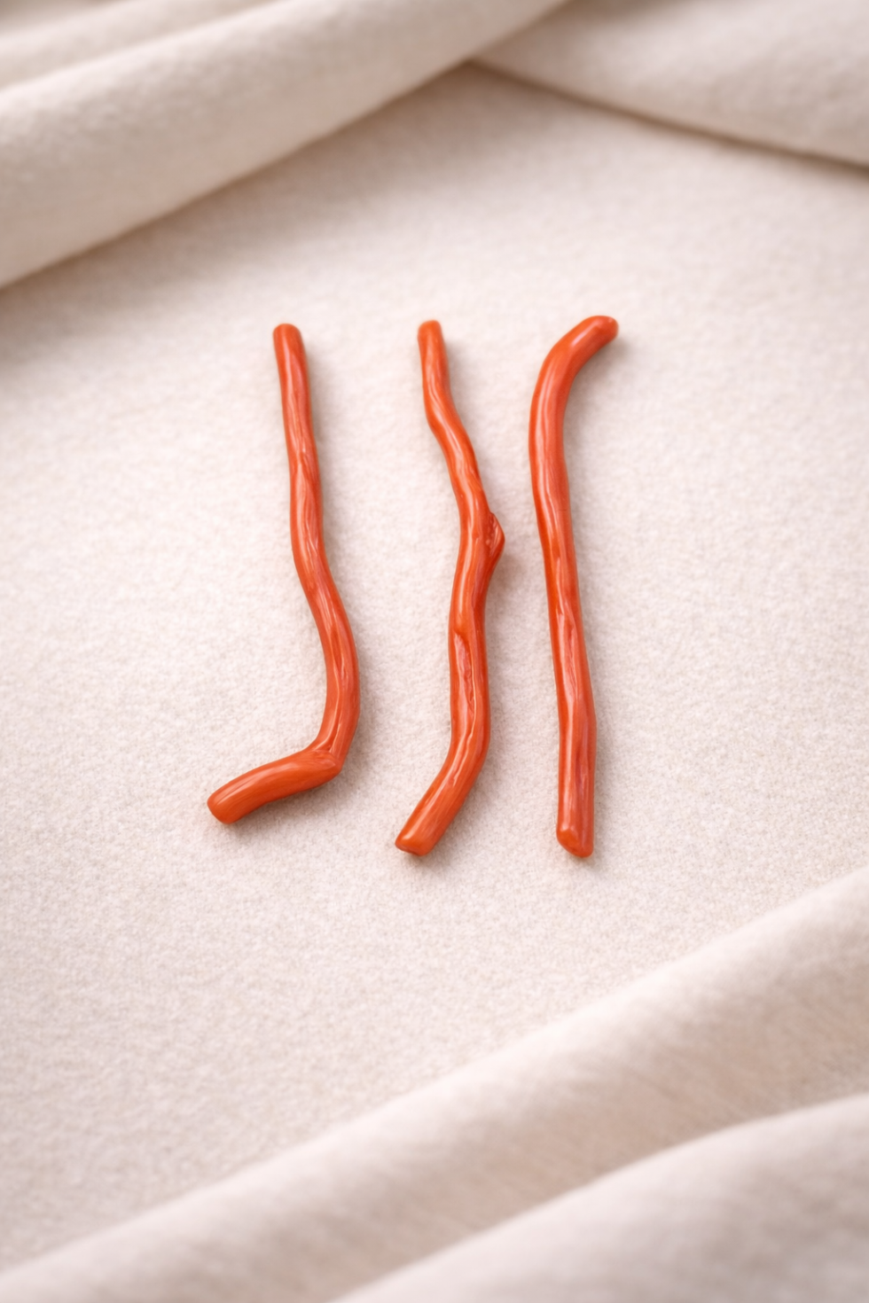 Natural Italian red coral polished long branches 3 pieces lot