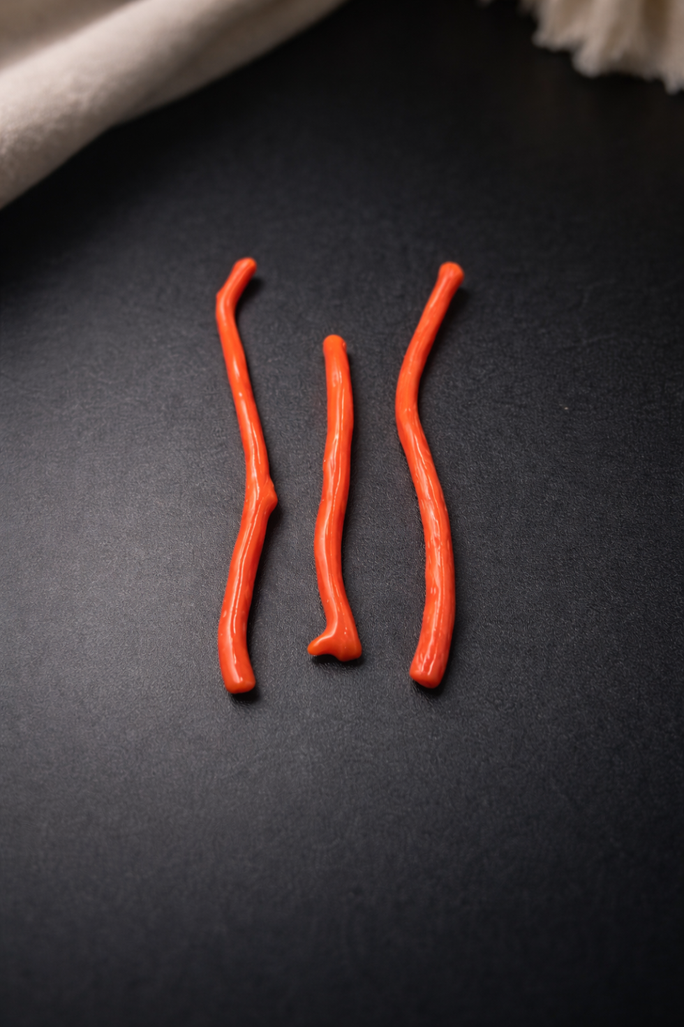 Natural Italian red coral polished long straight branches 3 pieces lot