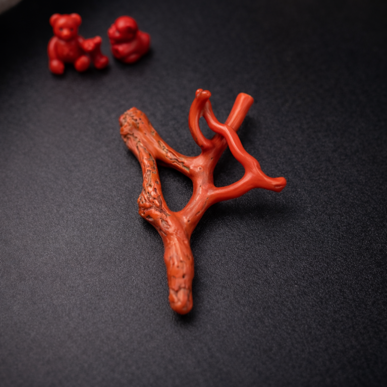 Natural Italian Red Coral Polished Branch with Vintage Antique Shape
