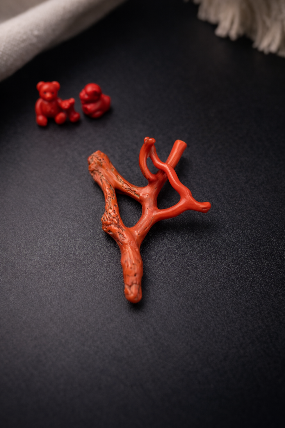 Natural Italian Red Coral Polished Branch with Vintage Antique Shape