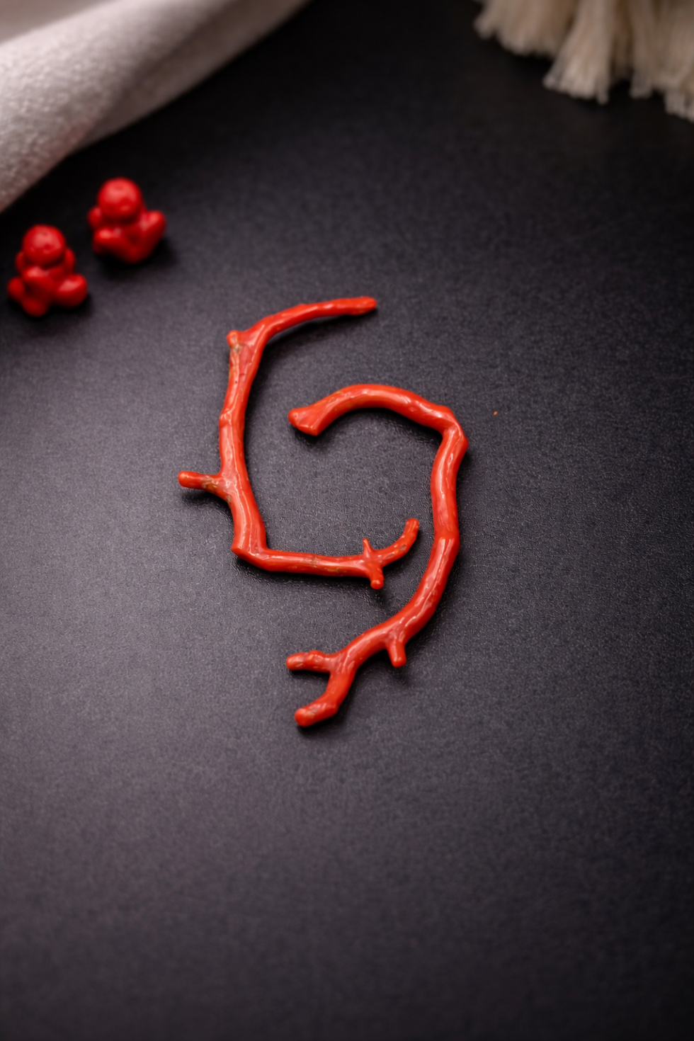 Natural Italian Red Coral Polished Branches Pair with Vintage Natural Shape