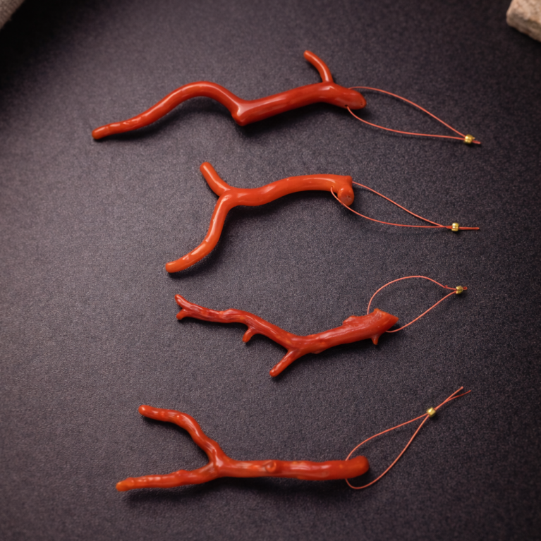 Natural Italian Red Coral Polished Drilled Branches Lot with Vintage Natural Shapes