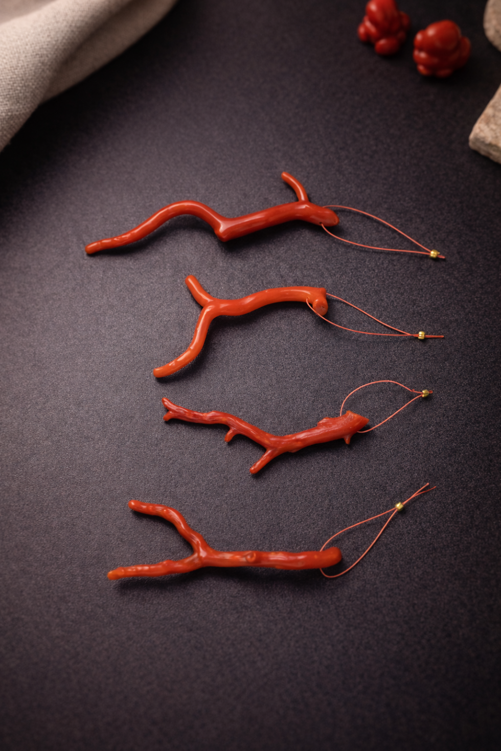 Natural Italian Red Coral Polished Drilled Branches Lot with Vintage Natural Shapes