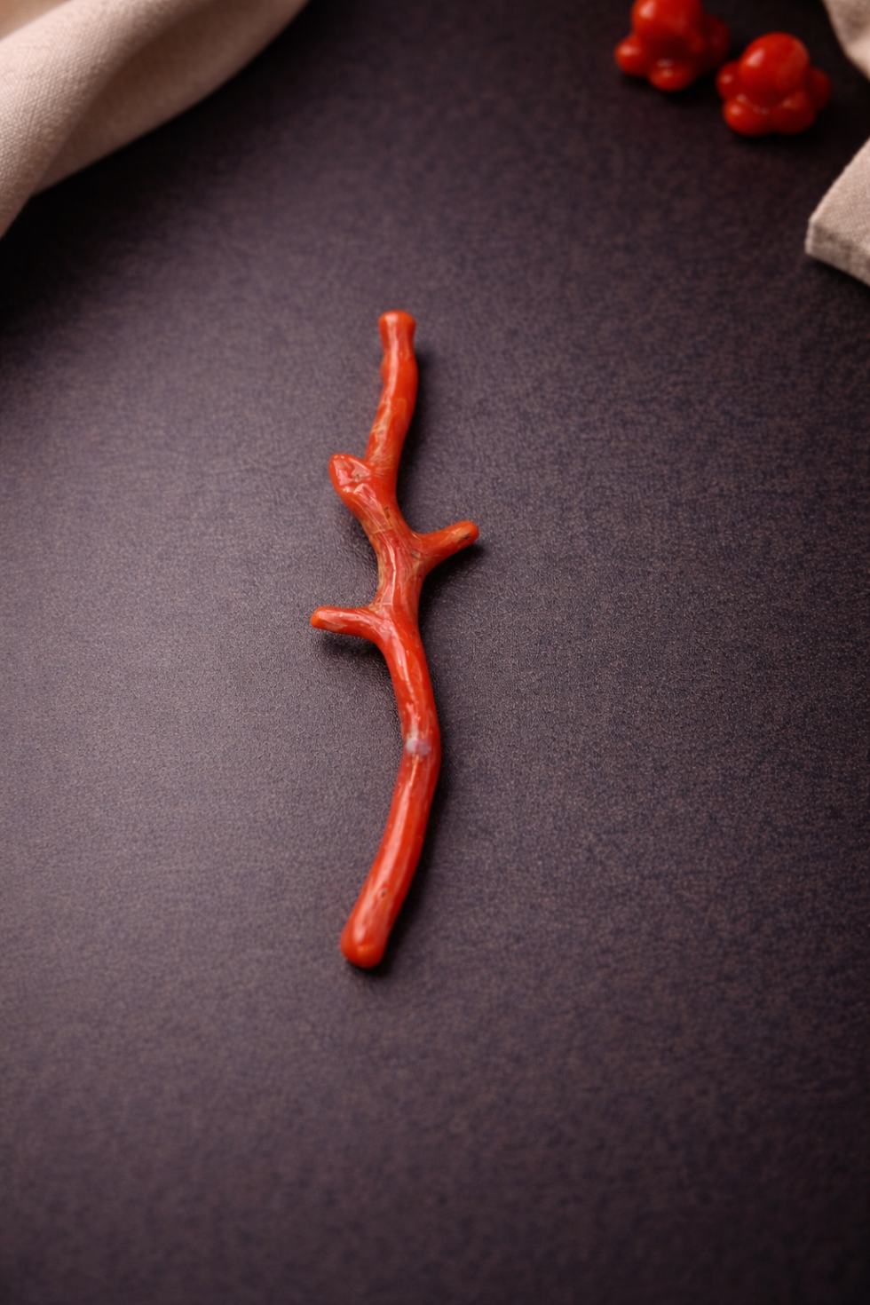 Natural Italian Red Coral Polished Long Branch with Vintage Natural Shape