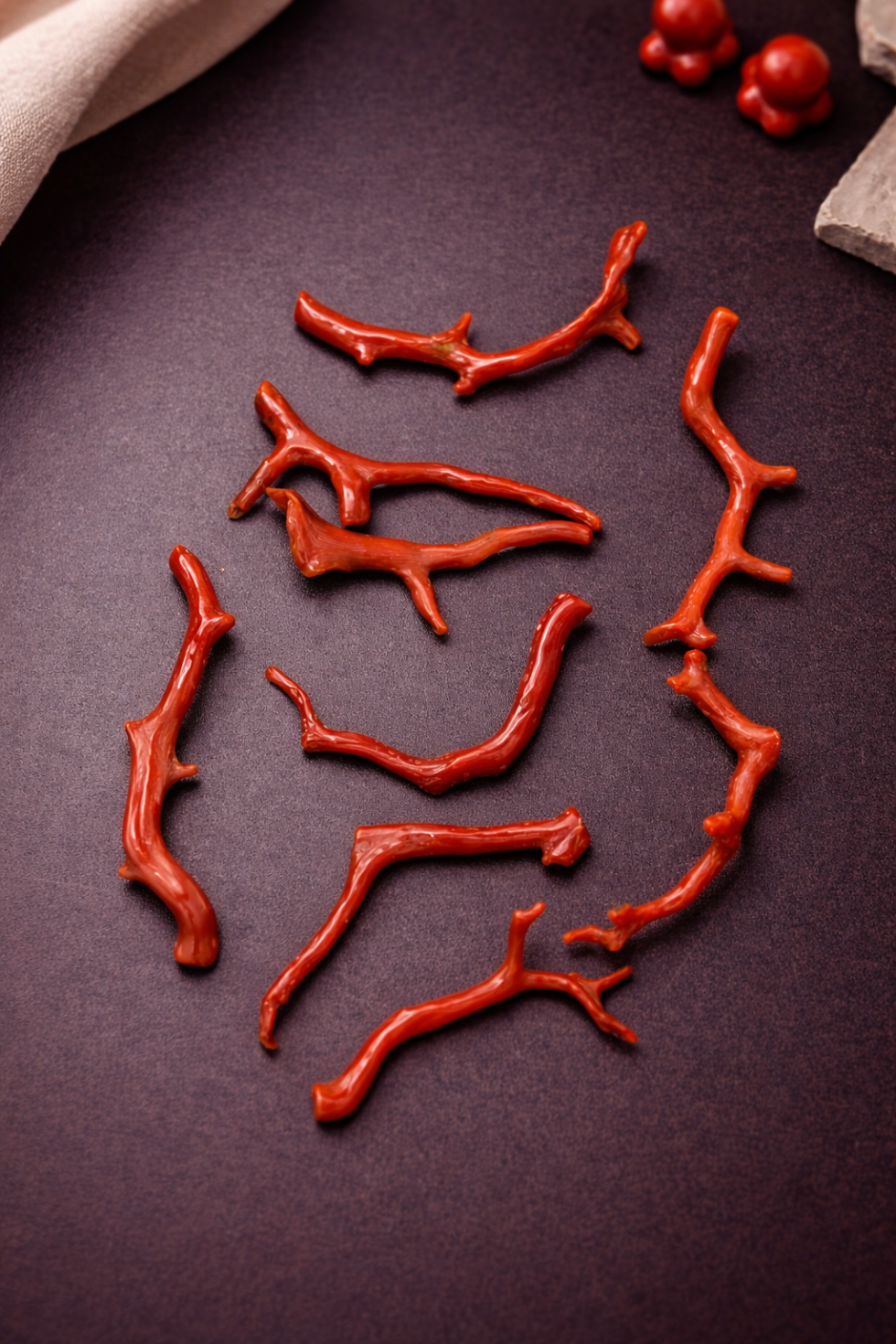 Natural Italian Red Coral Polished Long Branches Lot with Vintage Organic Shapes
