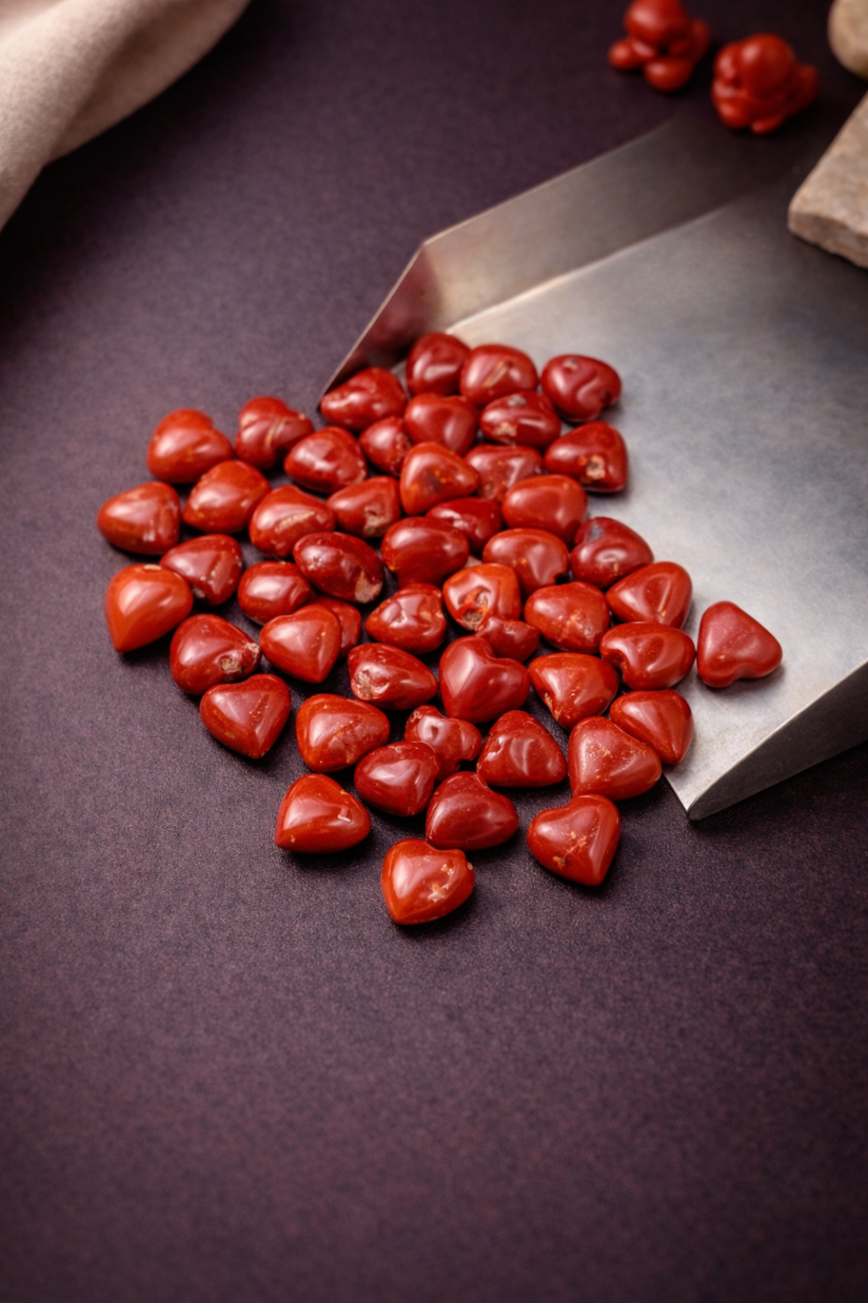 Natural Italian red coral polished heart shape stones 35 pieces lot