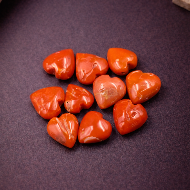 Natural Italian orange coral polished heart shape stones 10 pieces lot