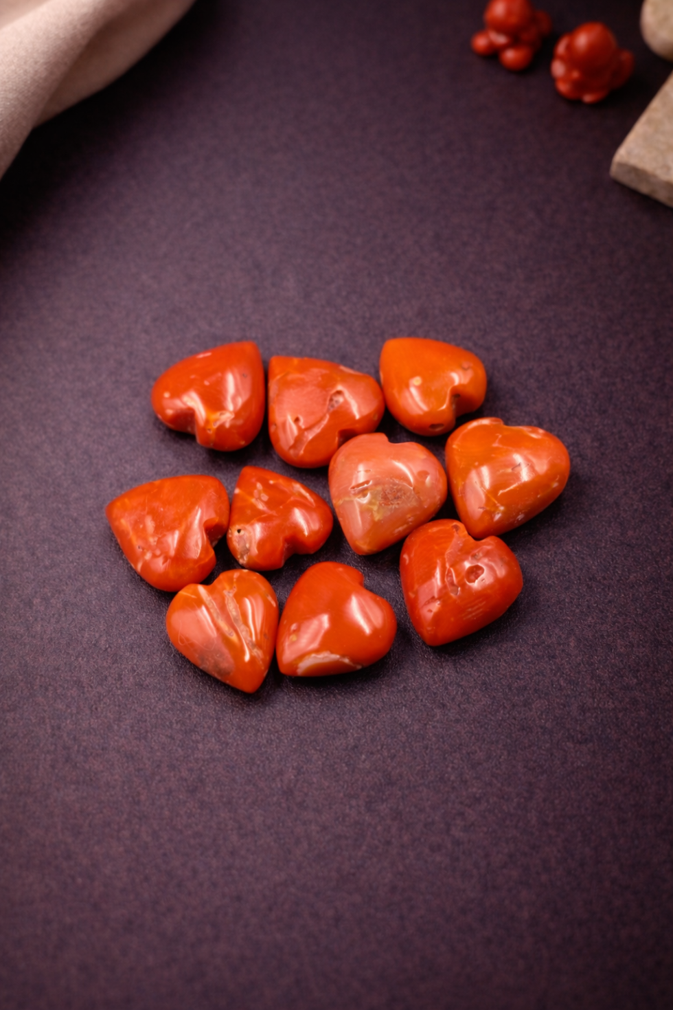 Natural Italian orange coral polished heart shape stones 10 pieces lot