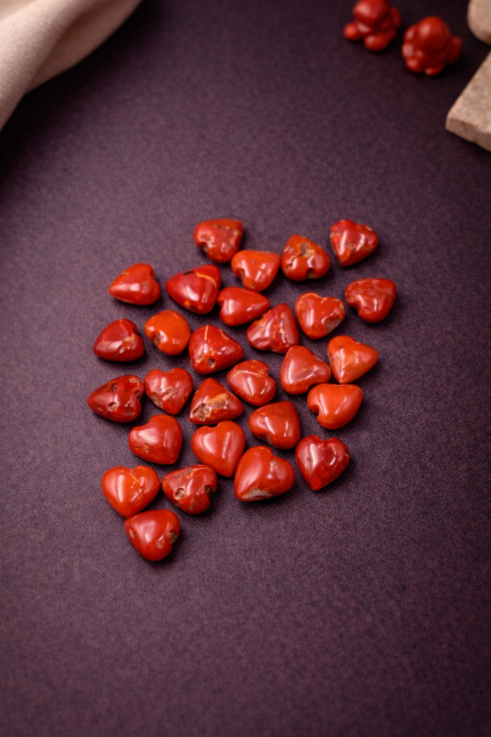 Natural Italian red coral polished heart shape stones 28 pieces lot