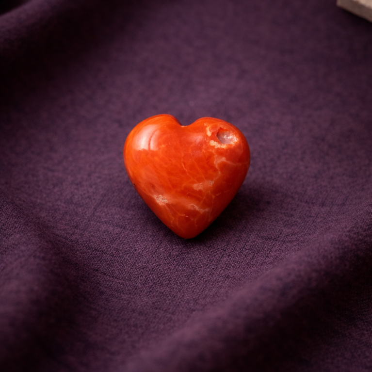 Natural Italian red coral high polished hand crafted heart shape stone