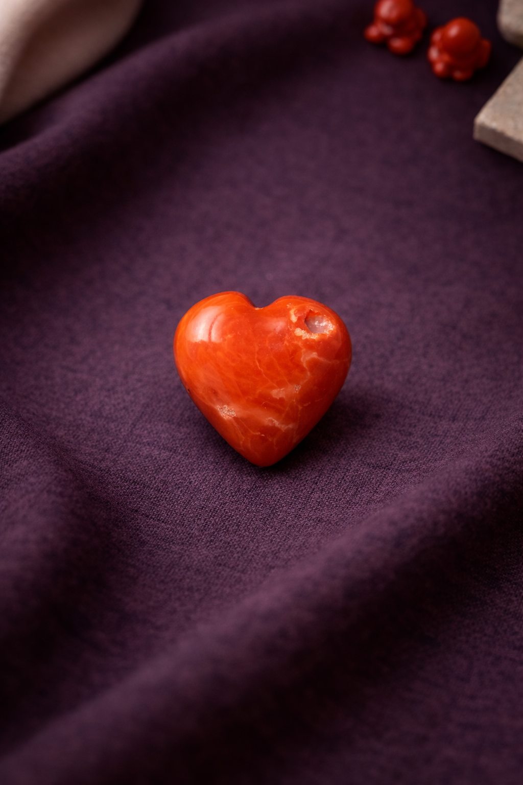 Natural Italian red coral high polished hand crafted heart shape stone