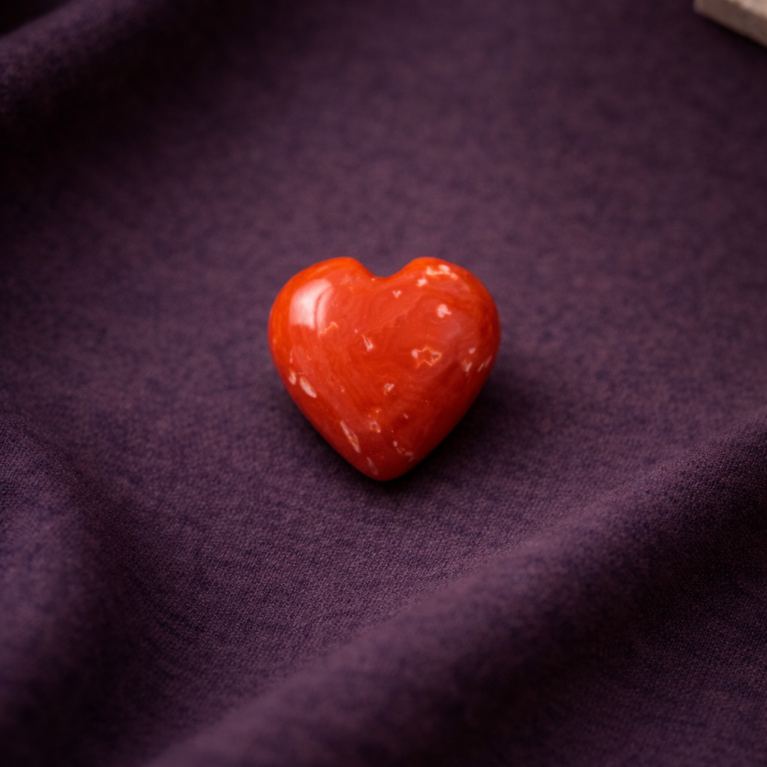 Genuine Italian Red Coral Heart Shape High Polish Loose Gemstone Cabochon | M664