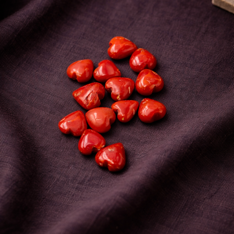 Natural Italian red coral polished heart shape stone lot