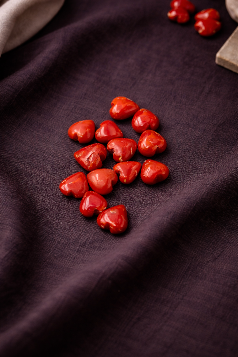 Natural Italian red coral polished heart shape stone lot