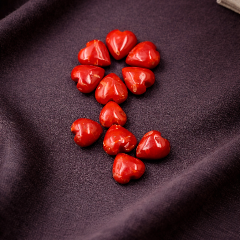 Natural Italian red coral polished heart shape stone lot