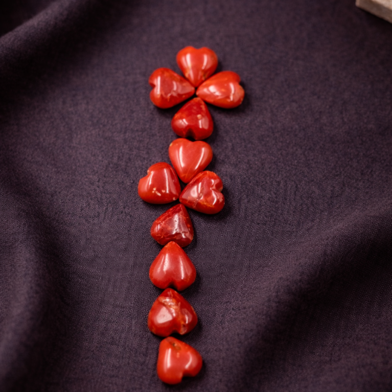 Natural Italian Red Coral Polished Heart Shape Gemstone Lot