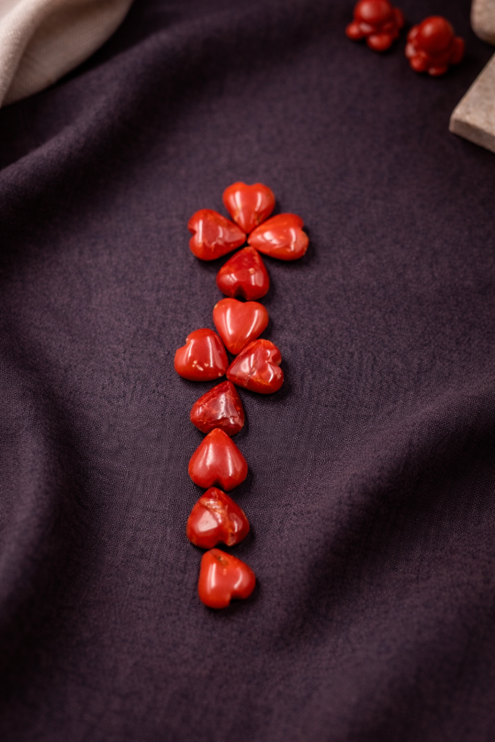 Natural Italian Red Coral Polished Heart Shape Gemstone Lot
