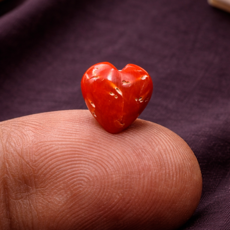Natural Italian Red Coral High Polished Hand Crafted Heart Shape Stone | M655