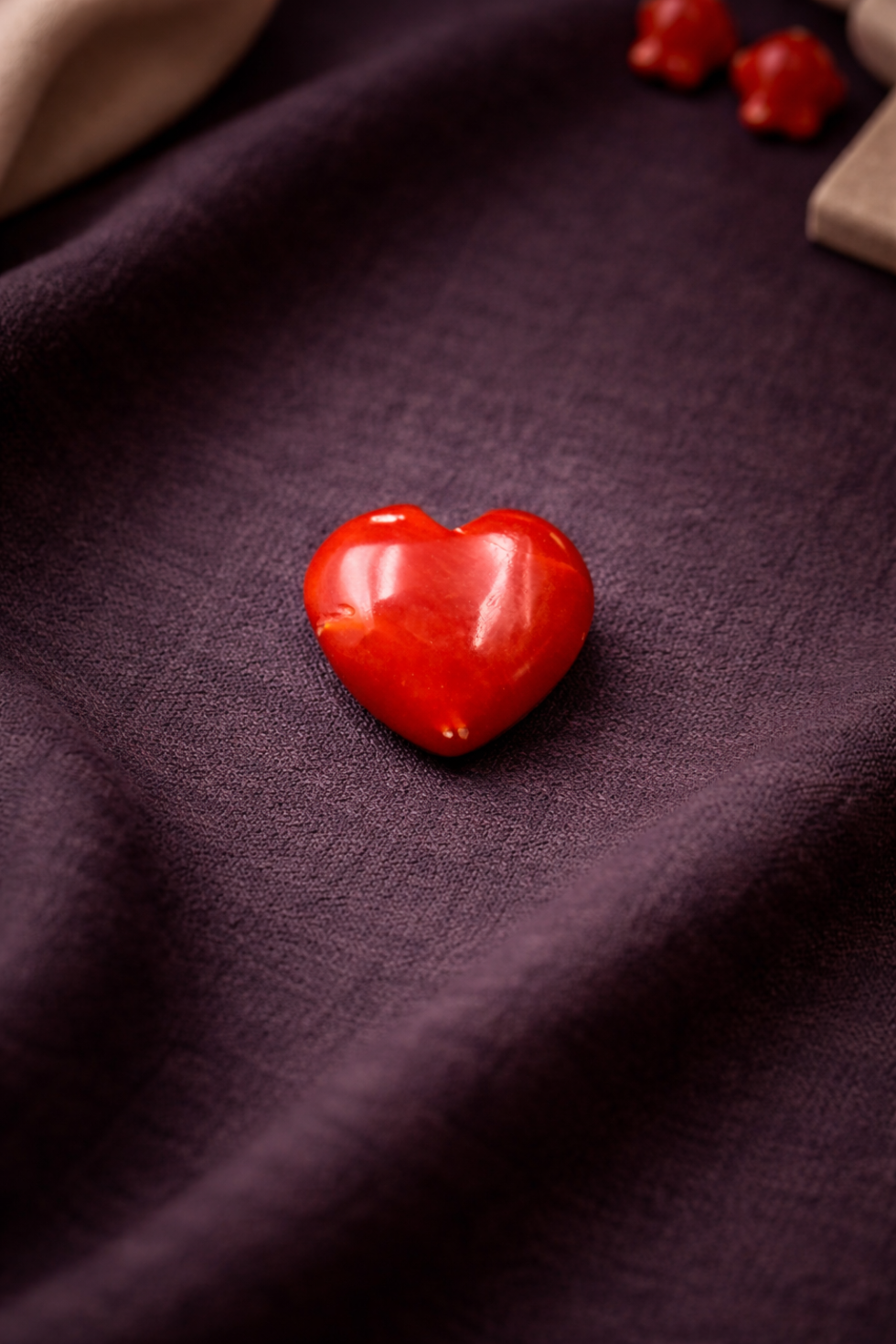 Natural Italian red coral high polished hand crafted heart shape stone