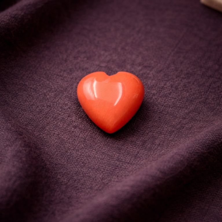 Natural Italian red coral high polished hand crafted heart shape stone