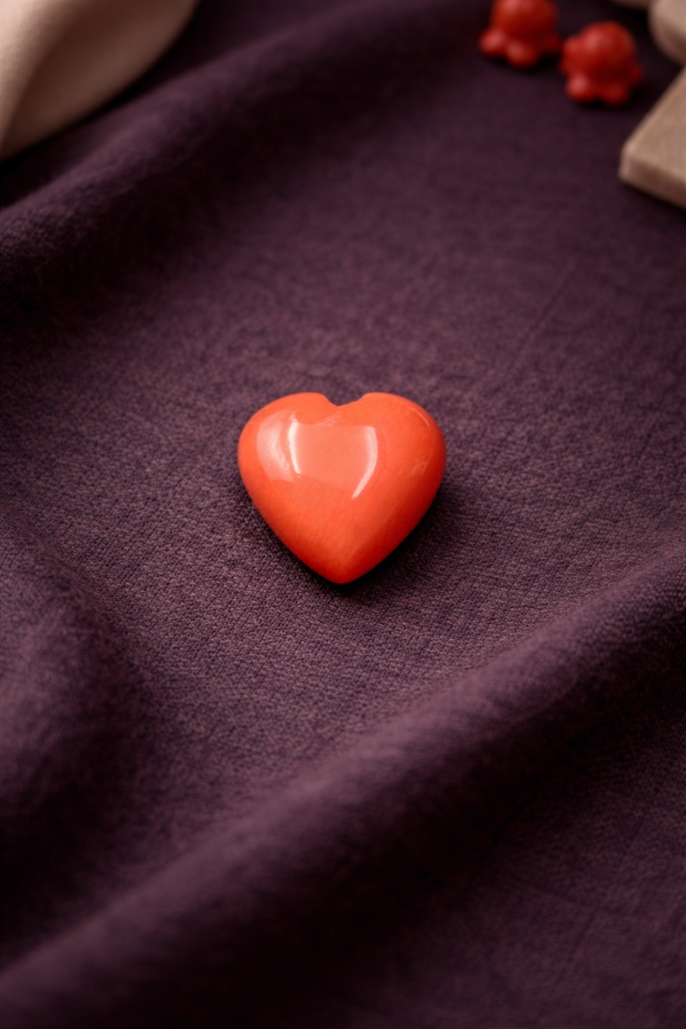 Natural Italian red coral high polished hand crafted heart shape stone