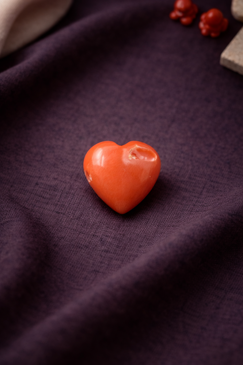 Natural Italian red coral high polished hand crafted heart shape stone