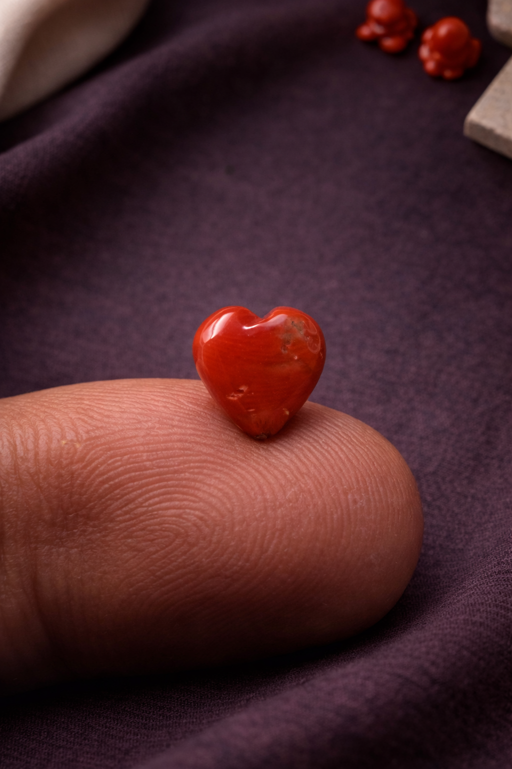 Natural Italian red coral high polished hand crafted heart shape stone