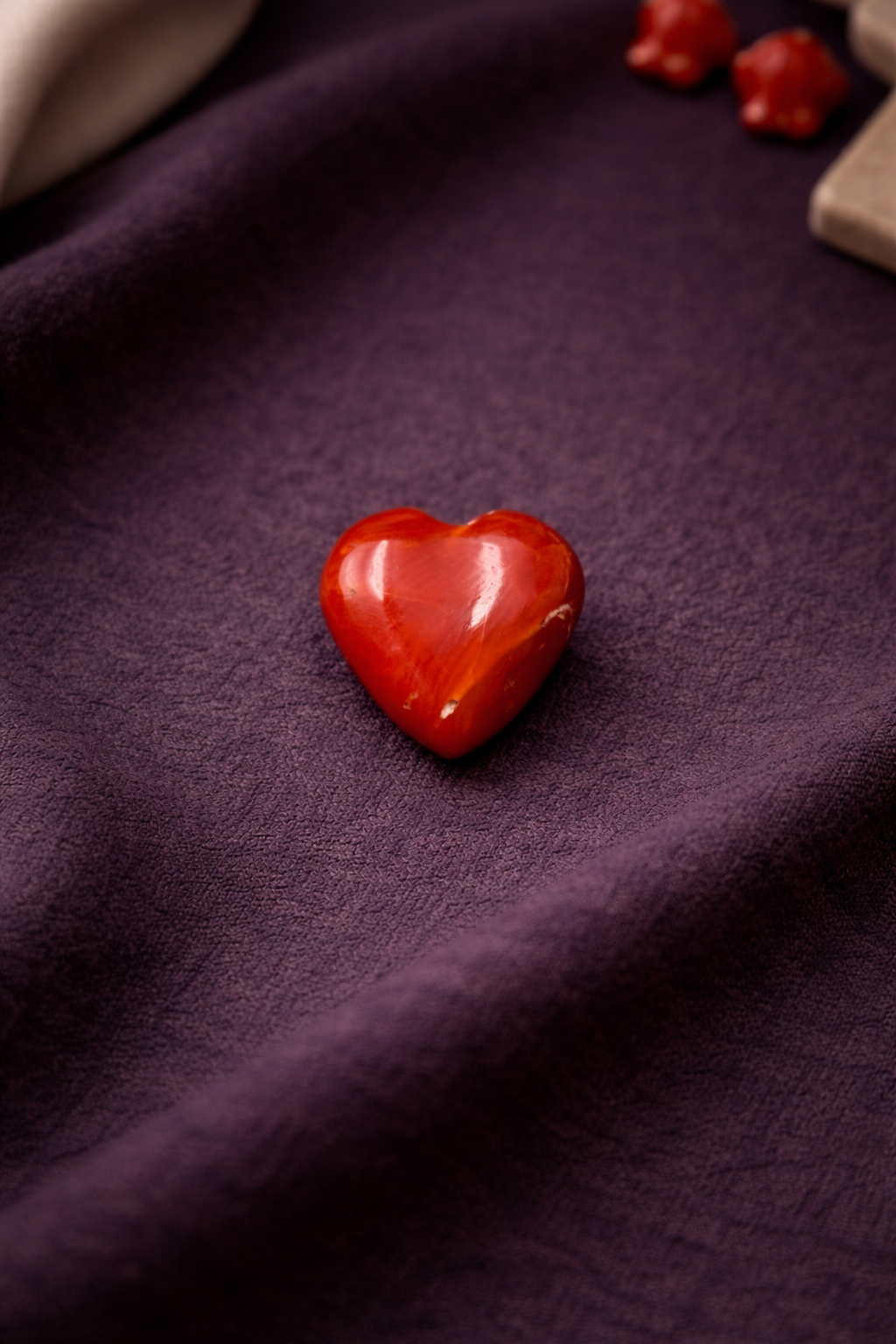 Natural Italian red coral high polished hand crafted heart shape stone