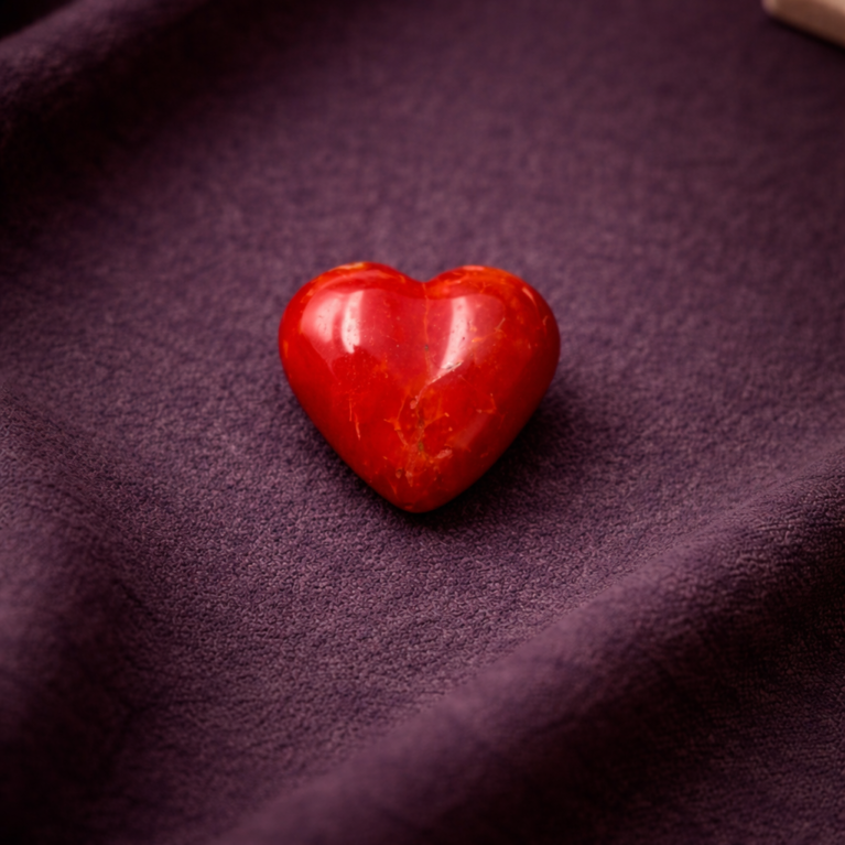 Natural Italian red coral high polished hand crafted heart shape stone