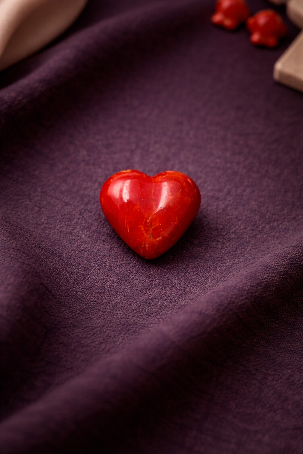 Natural Italian red coral high polished hand crafted heart shape stone