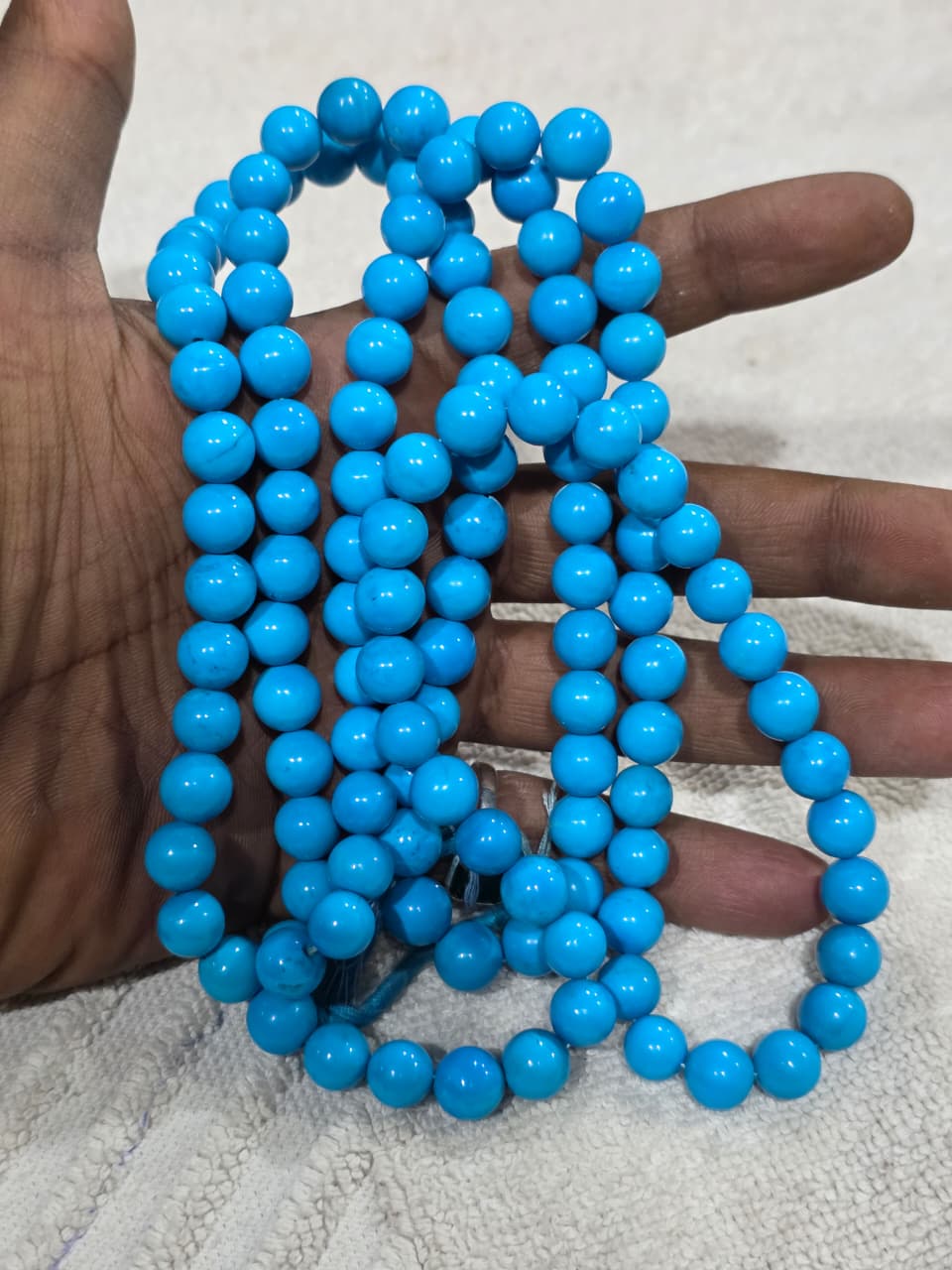Turquoise blue round gemstone beads two strands for jewelry making