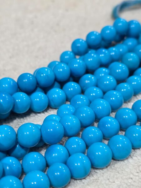 Turquoise blue round gemstone beads two strands for jewelry making