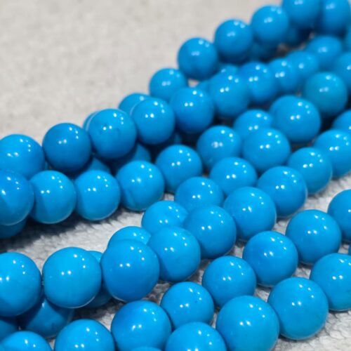 Turquoise blue round gemstone beads two strands for jewelry making