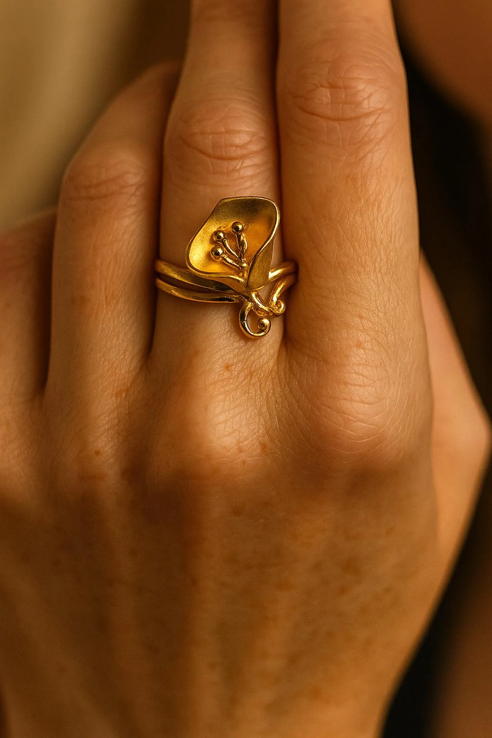 22K Gold Floral Ring | Handmade Indian Jewelry, 3.27g