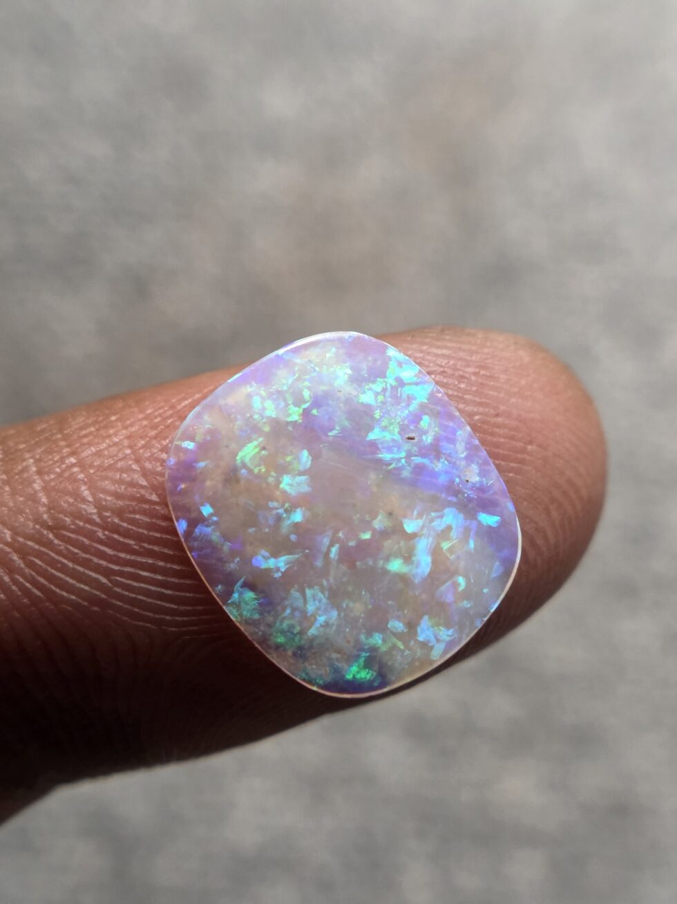 Natural white crystal opal cabochon with green blue fire flashes loose gemstone for jewelry making