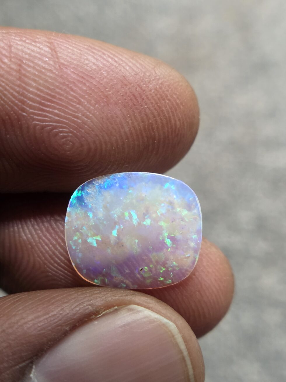 Natural white crystal opal cabochon with green blue fire flashes loose gemstone for jewelry making