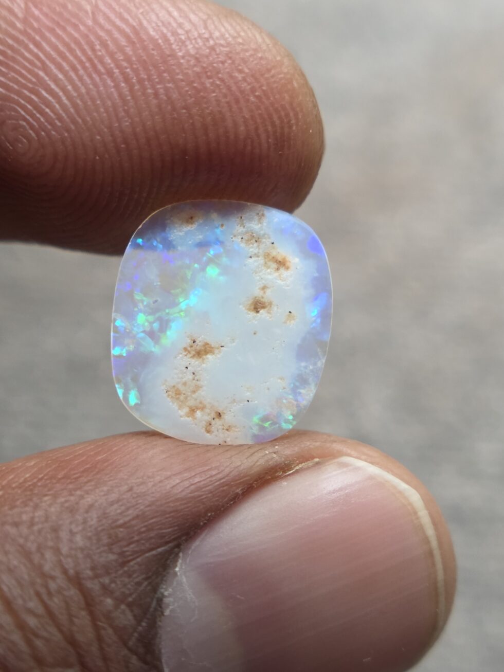 Natural white crystal opal cabochon with green blue fire flashes loose gemstone for jewelry making