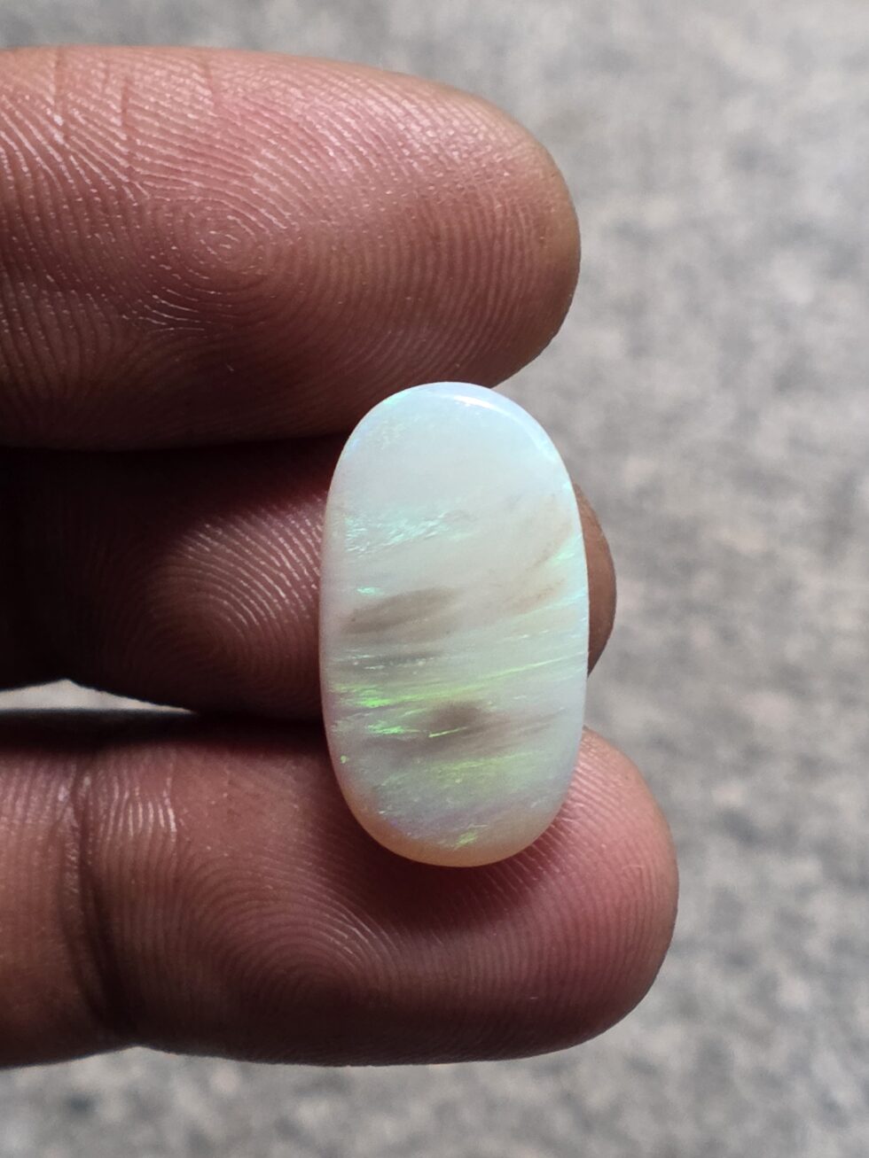 Natural white opal long oval cabochon with green fire loose gemstone for jewelry making