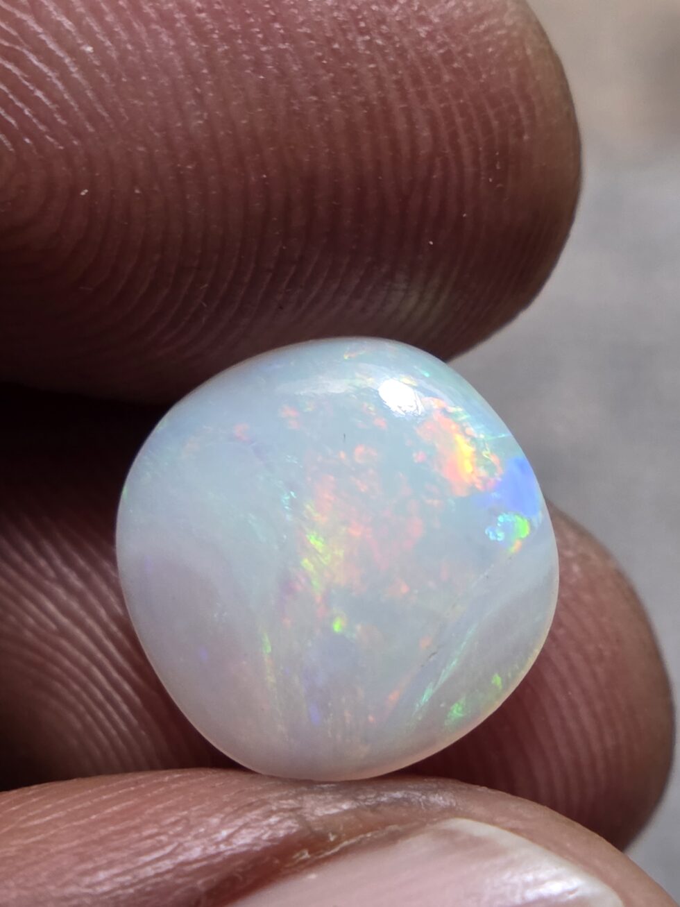 Natural white opal oval cabochon with red green multicolor fire loose solid gemstone for jewelry making