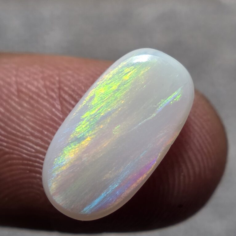 Natural white crystal opal long oval cabochon with green yellow rolling fire loose solid gemstone for jewelry making