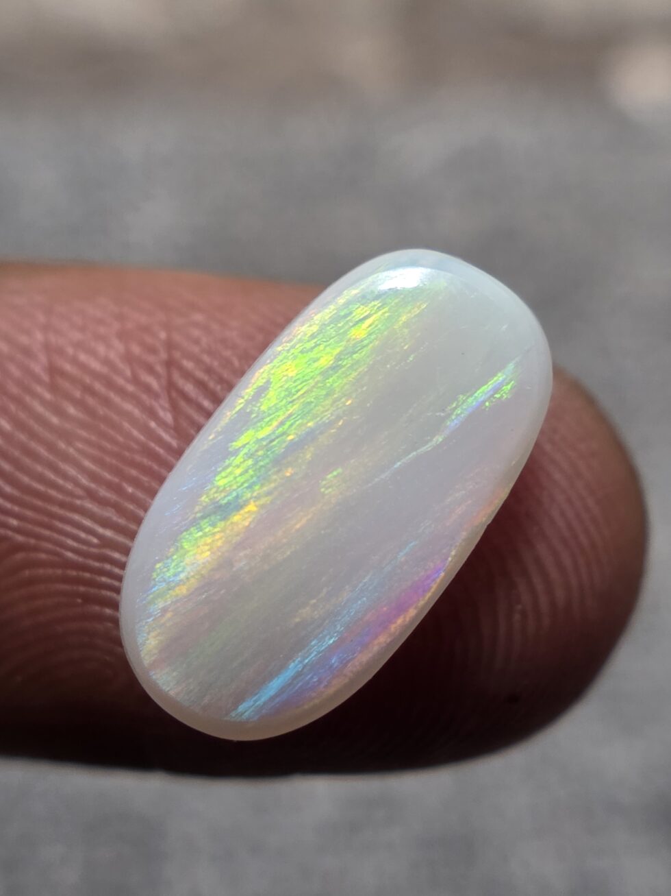 Natural white crystal opal long oval cabochon with green yellow rolling fire loose solid gemstone for jewelry making