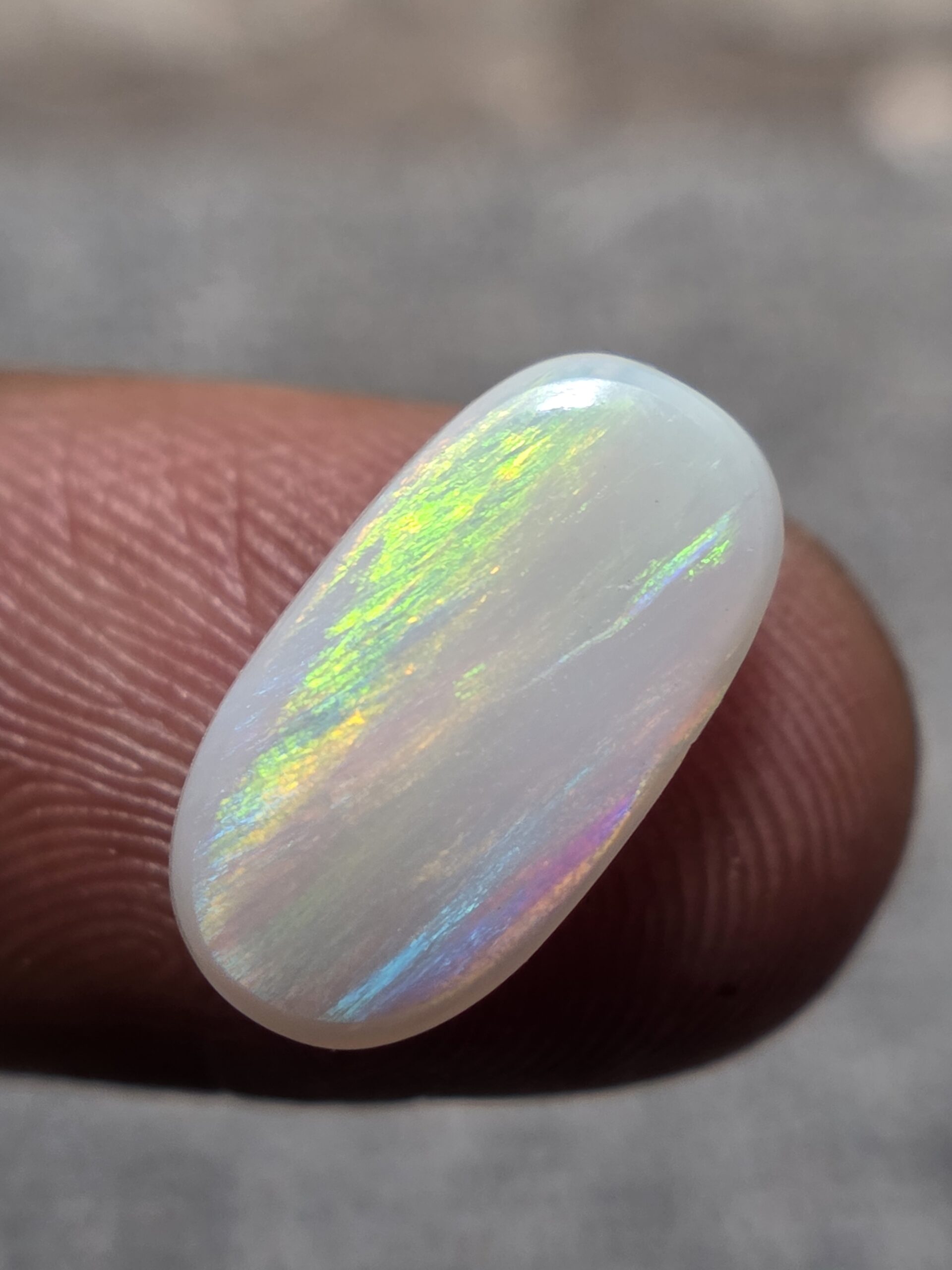 Natural white crystal opal long oval cabochon with green yellow rolling fire loose solid gemstone for jewelry making
