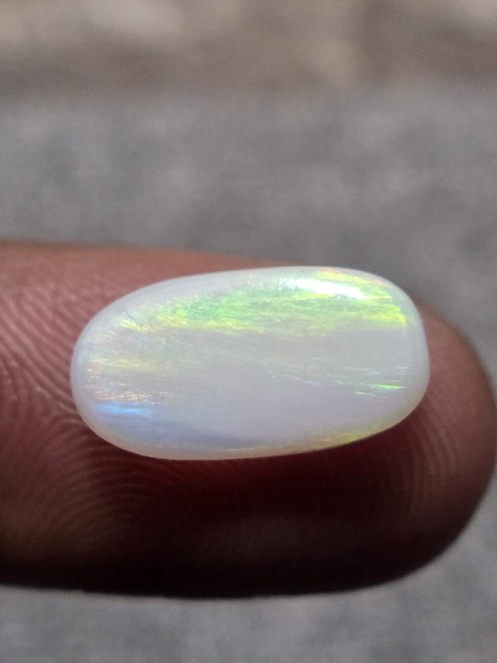 Natural white crystal opal long oval cabochon with green yellow rolling fire loose solid gemstone for jewelry making