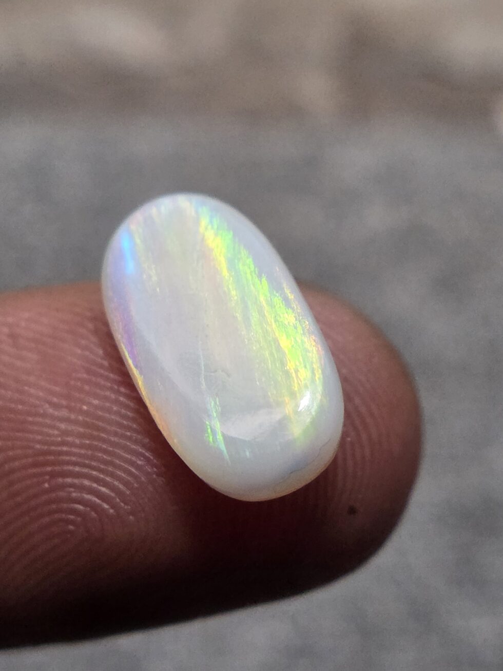 Natural white crystal opal long oval cabochon with green yellow rolling fire loose solid gemstone for jewelry making