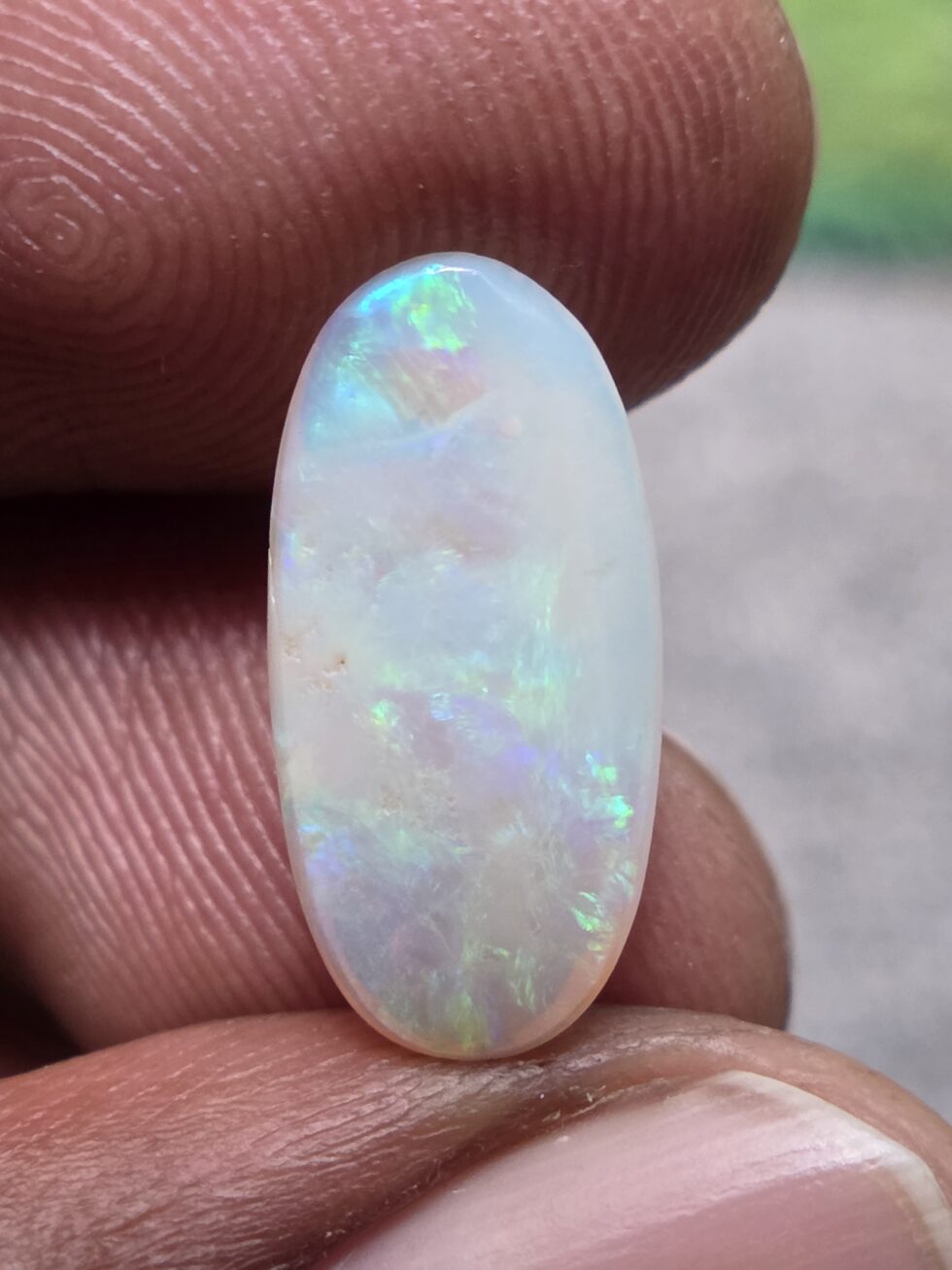 Natural white crystal opal long oval cabochon with green blue fire loose solid gemstone for jewelry making