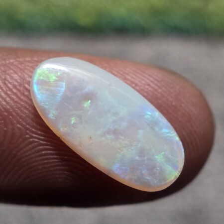 Natural white crystal opal long oval cabochon with green blue fire loose solid gemstone for jewelry making